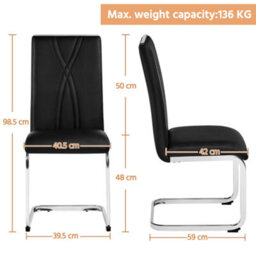Yaheetech 2Pcs Black Faux Leather Dining Chairs With Metal Legs - thumbnail 4