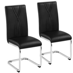 Yaheetech 2Pcs Black Faux Leather Dining Chairs With Metal Legs - thumbnail 2