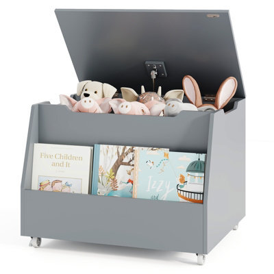 Costway Mobile Toy Storage Organizer Kids Toy Box W/ Bookshelf & Wheels-Grey - image 1