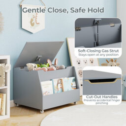 Costway Mobile Toy Storage Organizer Kids Toy Box W/ Bookshelf & Wheels-Grey - thumbnail 6
