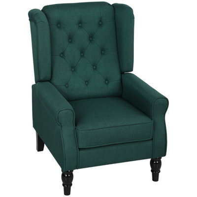 Dark Green Retro Accent Chair Wingback Armchair With Wood Frame - image 1