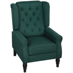 Dark Green Retro Accent Chair Wingback Armchair With Wood Frame - thumbnail 1