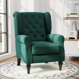 Dark Green Retro Accent Chair Wingback Armchair With Wood Frame - thumbnail 3