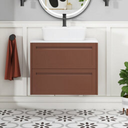 Royal Bathrooms Royal Bathroom Elmore 700mm Terracotta Clay Wall Mounted Countertop Bathroom Vanity Unit 2 Drawer With Cube Basin - thumbnail 4