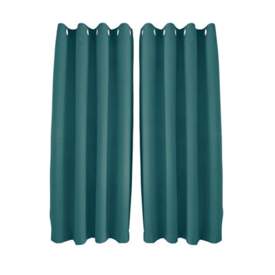 Happy Homewares Teal Linen Style Blackout Eyelet Curtains - 46X63 Inch Drop - 2 Panel - image 1