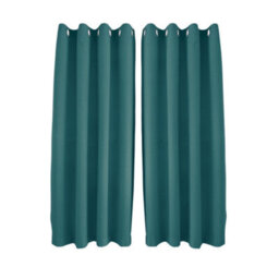 Happy Homewares Teal Linen Style Blackout Eyelet Curtains - 46X63 Inch Drop - 2 Panel