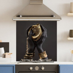 Choose Your Print Premium 60 X 60Cm Gold Black Hands 6mm Glass Toughened Kitchen Splashback - Heat Resistant Polished Edges