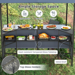 Costway 3-Piece Patio Bar Set 245 X 245 Cm Double-Tier Grill Gazebo-Grey - thumbnail 8