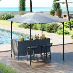 Costway 3-Piece Patio Bar Set 245 X 245 Cm Double-Tier Grill Gazebo-Grey - thumbnail 1