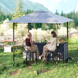 Costway 3-Piece Patio Bar Set 245 X 245 Cm Double-Tier Grill Gazebo-Grey - thumbnail 4