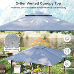 Costway 3-Piece Patio Bar Set 245 X 245 Cm Double-Tier Grill Gazebo-Grey - thumbnail 7