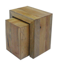 Buttercup Farm Dakota Cube Nest Tables - Mango Wood - L35 X W50 X H54 Cm - Light Finish