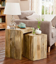 Buttercup Farm Dakota Cube Nest Tables - Mango Wood - L35 X W50 X H54 Cm - Light Finish - thumbnail 3