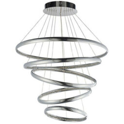 Led Ceiling Pendant Light 97W Warm White Chrome & Crystal 5 Ring/hoop Strip Lamp - thumbnail 3