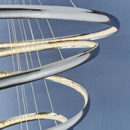 Led Ceiling Pendant Light 97W Warm White Chrome & Crystal 5 Ring/hoop Strip Lamp - thumbnail 5