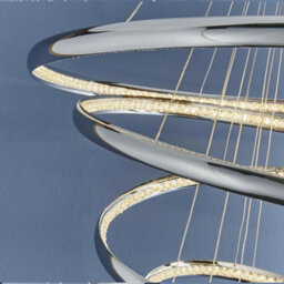 Led Ceiling Pendant Light 97W Warm White Chrome & Crystal 5 Ring/hoop Strip Lamp - thumbnail 4