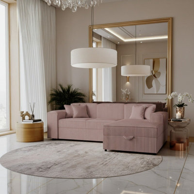 Santos L Corner Sofa Bed For Living Room Chipboard Frame Polyurethane Foam Wave Springs 253X166X79 Cm Pink Right - image 1