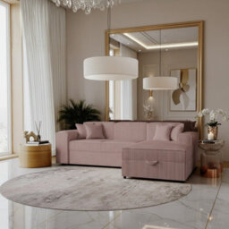 Santos L Corner Sofa Bed For Living Room Chipboard Frame Polyurethane Foam Wave Springs 253X166X79 Cm Pink Right - thumbnail 1