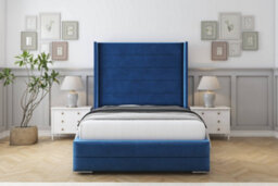 "Sloomy Sterling Navy Plush Bed Frame With Mattress With 50""  Upholstered Wingback Headboard 4' Small Double" - thumbnail 1