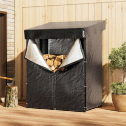 Breeins 110Cm W X 70Cm D Metal Firewood Rack Holder Metal Tube Log Storage With Pe Cover, Black