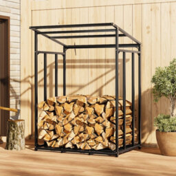 Breeins 110Cm W X 70Cm D Metal Firewood Rack Holder Metal Tube Log Storage With Pe Cover, Black - thumbnail 2