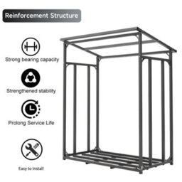 Breeins 110Cm W X 70Cm D Metal Firewood Rack Holder Metal Tube Log Storage With Pe Cover, Black - thumbnail 3