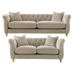 Furnishings For Less UK Elsie Velvet Chesterfield Plush Velvet Putty 3 Seater + 2 Seater Sofa - thumbnail 1