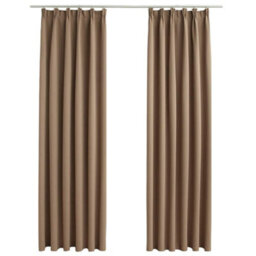 Berkfield Blackout Curtains With Hooks 2 Pcs Taupe 140X245 Cm - thumbnail 2
