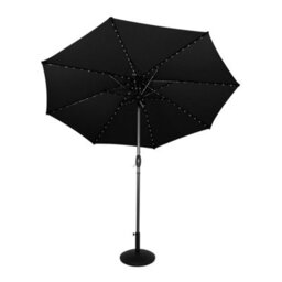 MonsterShop Led Tilt Parasol 2.7M Black Umbrella With Base Garden Patio Sun Solar Lights - thumbnail 1