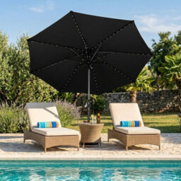 MonsterShop Led Tilt Parasol 2.7M Black Umbrella With Base Garden Patio Sun Solar Lights - thumbnail 4