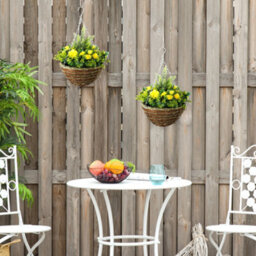 Outsunny 2 Pcs Artificial Lisianthus Flower Hanging Planter Basket Yellow - thumbnail 8