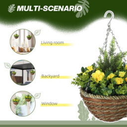 Outsunny 2 Pcs Artificial Lisianthus Flower Hanging Planter Basket Yellow - thumbnail 5
