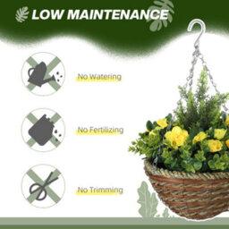Outsunny 2 Pcs Artificial Lisianthus Flower Hanging Planter Basket Yellow - thumbnail 6