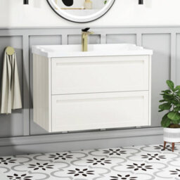 Royal Bathrooms Elmore 800mm Wall Hung 2 Drawer Cabinet Bathroom Vanity Unit With Traditional Ceramic Basin Sink - Classic White