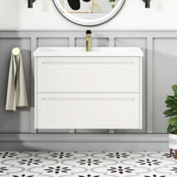 Royal Bathrooms Elmore 800mm Wall Hung 2 Drawer Cabinet Bathroom Vanity Unit With Traditional Ceramic Basin Sink - Classic White - thumbnail 3