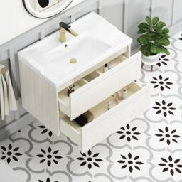 Royal Bathrooms Elmore 800mm Wall Hung 2 Drawer Cabinet Bathroom Vanity Unit With Traditional Ceramic Basin Sink - Classic White - thumbnail 5