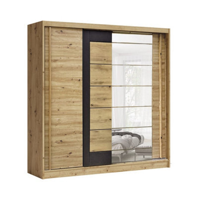 Arte Avantgarde 4 Sliding Door Wardrobe 200Cm - Oak Artisan & Graphite With Mirrored Door - image 1