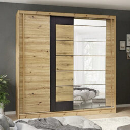 Arte Avantgarde 4 Sliding Door Wardrobe 200Cm - Oak Artisan & Graphite With Mirrored Door - thumbnail 2