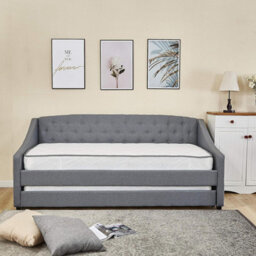 Not Available Daybed With Trundle Grey 3Ft Single With 2 Mattresses Fabric Tufted Wooden Bedroom