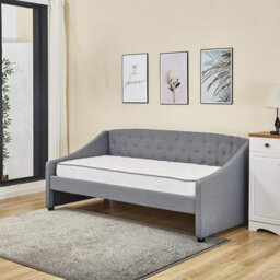Kosy Koala Daybed With Trundle Grey 3Ft Single With 2 Mattresses Fabric Tufted Wooden Bedroom - thumbnail 4