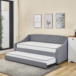 Kosy Koala Daybed With Trundle Grey 3Ft Single With 2 Mattresses Fabric Tufted Wooden Bedroom - thumbnail 8