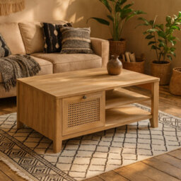 Wyld Haus Monza Natural Oak And Rattan Coffee Table With 1 Drawer - thumbnail 2