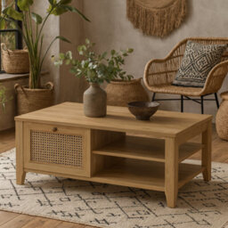 Wyld Haus Monza Natural Oak And Rattan Coffee Table With 1 Drawer - thumbnail 1