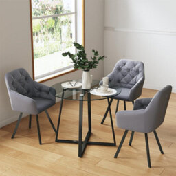 Living And Home Round Dining Table Coffee Table With Tempered Glass Top Dia 900mm