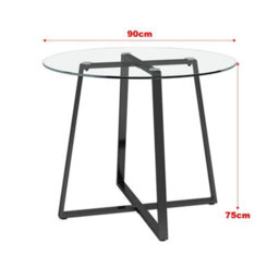 Living And Home Round Dining Table Coffee Table With Tempered Glass Top Dia 900mm - thumbnail 5