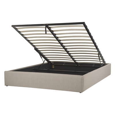 Beliani Ottoman Bed Without Headboard Fabric Dinan 140 X 200 Cm (Eu Double) Light Brown - image 1
