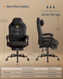 LEDREM Gaming Chair, Ergonomic Computer Chair With Footrest, Video Game Chair With Headrest, Cotton-Linen Fabric, Ink Black - thumbnail 8