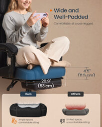 LEDREM Gaming Chair, Ergonomic Computer Chair With Footrest, Video Game Chair With Headrest, Cotton-Linen Fabric, Ink Black - thumbnail 6