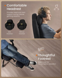 LEDREM Gaming Chair, Ergonomic Computer Chair With Footrest, Video Game Chair With Headrest, Cotton-Linen Fabric, Ink Black - thumbnail 7