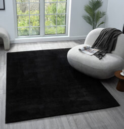 Comfy Washable Low Pile Living Room Area Rug - Anti-Slip Felt Backing Black 60Cm X 100Cm - thumbnail 1